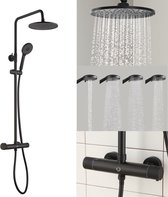 Bol.com CECIPA max Regendouche met Thermostaatkraan - Zwart Douchesysteem Regendouche met 4-functie handdouche - Mat Zwarte Douc... aanbieding