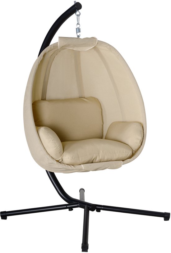 Outsunny - Hangstoel - met Kussen - Metaal - Polyester - Kaki