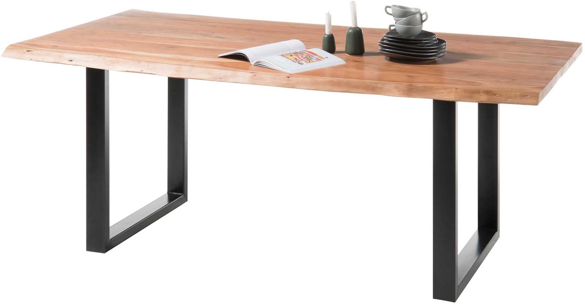 Eettafel Indra Rechthoek 180x90cm - Acacia Blad En Zwarte Poten - Emob - Eettafel - Bruin; Zwart - Hout; Metaal
