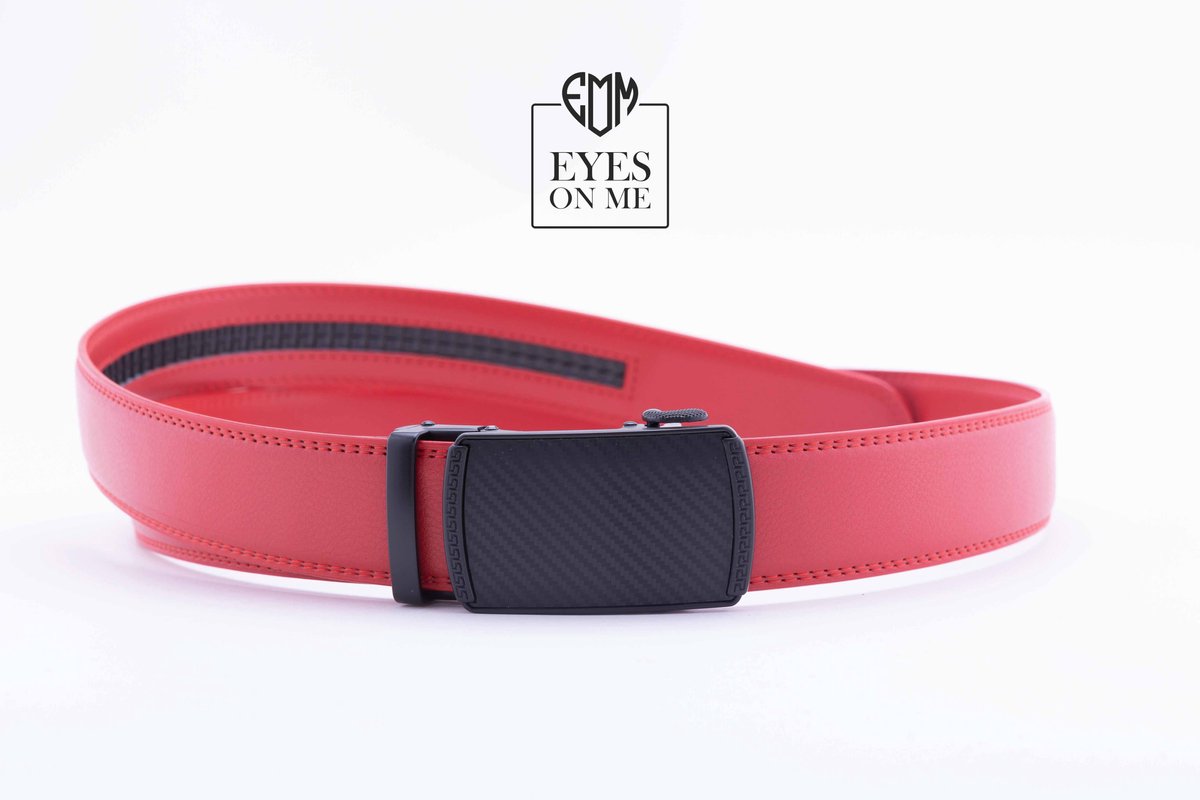Rode lederen riem zonder gaatjes met automatische gesp voor heren ( Model L164 )