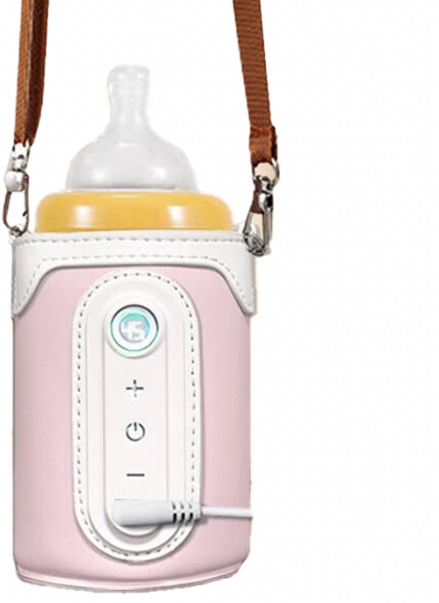 KYDDOI Flessenwarmer - Flessenwarmer onderweg - 40°C tot 65°C 26 versnellingen - moet opladen, via auto-energie, mobiele telefoonoplader, mobiele powerbank - Roze