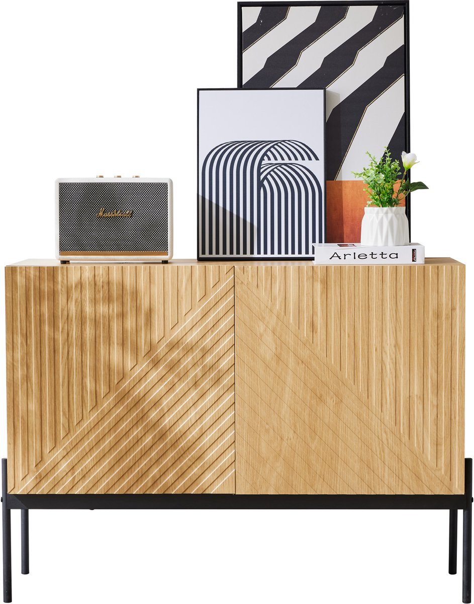 Merax Dressoir met 2 deuren en metalen poten - buffet - ladekast met lijnontwerp - 100 x 40 x 75 cm Houtkleur