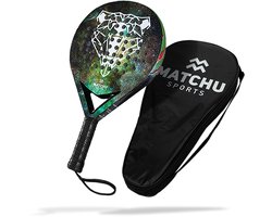 Matchu Sports - Padel Racket - Bear - Padel - Padelrackets - Rond - Carbon - Groen - Inclusief padel tas - padeltas