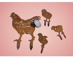 Metalen Tuin Prikker Kip en Kuikens - TuinSteker - Chicken - Metalen Vogel - Tuin Vogel - Tuindeco - Tuindecoratie - Metal Bird - Chick - Chickens - Garden Ornament