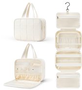 Trousse de toilette Skycases Travel Essentials - Organiseur de Maquillage et porte-bijoux suspendu - Étanche et compacte - Idéale pour les Voyages et l'utilisation quotidienne - Beige