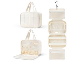 foto van Skycases Travel Essentials Toilettas - Ophangbare Make-up Organizer en Sieradenhouder - Waterdicht en Compact - Ideaal voor Reizen en Dagelijks Gebruik - Toiletzak voor Dames & Heren - Beige
