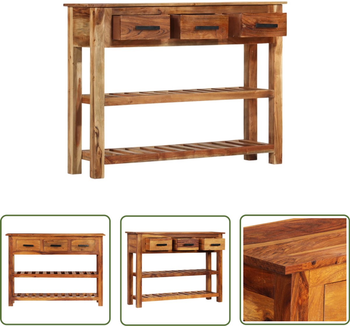 The Living Store Dressoir met 3 lades 110x30x80 cm massief hout - Dressoir - Tv-meubel - Salontafel - Opbergkast - Houten Meubels