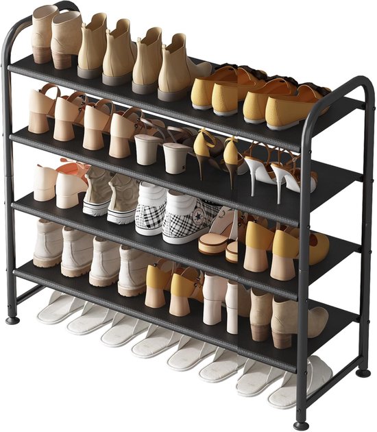 BOTC Schoenenrek - 4 Lagen - Schoenenkas - 68x28x62.5cm - Voor 16+ paar schoenen - Metaal - Zwart
