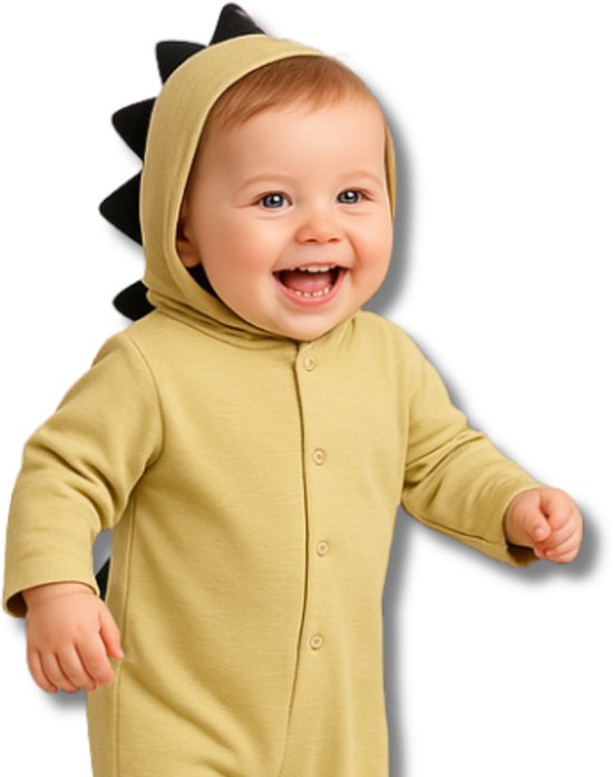 BoefieBoef Baby Boxpakje Dinosaurus - Baby Onesie Jumpsuit Geel - Kruippak - Dierenpak - Pyjama - 6-18 maanden - Romperer, Boxpakje, Kruippak, Dierenpak, Pyjama – Baby's 6-18 maanden - jongens en meisjes - 100% Katoen - Drukknopen – Geel