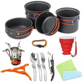 WeXplore Pannenset - Draagbare Camping Kookgerei Set – Compleet Outdoor Kooktoestel | 16-delige Set inclusief Brander, Pannen, Bestek & Meer - Survivalset