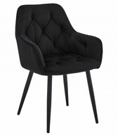Bol.com Stoel JORK - Zwart Velvet - Zwarte Metaalpoten - Luxe Eetkamerstoel - Fauteuil - Met Armleuning - Modern Design - Elegan... aanbieding