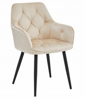 Bol.com Stoel JORK - Beige Velvet - Zwarte Metaalpoten - Luxe Eetkamerstoel - Fauteuil - Met Armleuning - Modern Design - Elegan... aanbieding