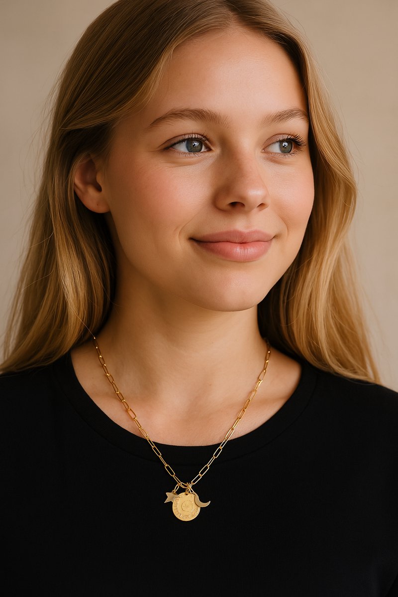 Heart to Get | Goudkleurige Ketting | Stainless Steel | Love You Ketting | To The Moon | Coin & Bedels | Maan | Ster