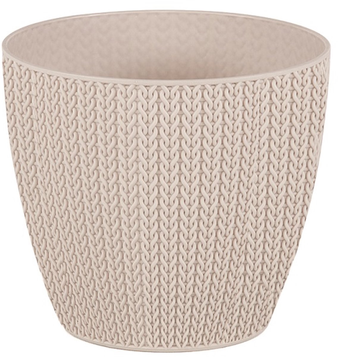 3+1 beige bloempotten met waterschaal - gehaakt patroon - cactuspotten - sierpotten - 11cm