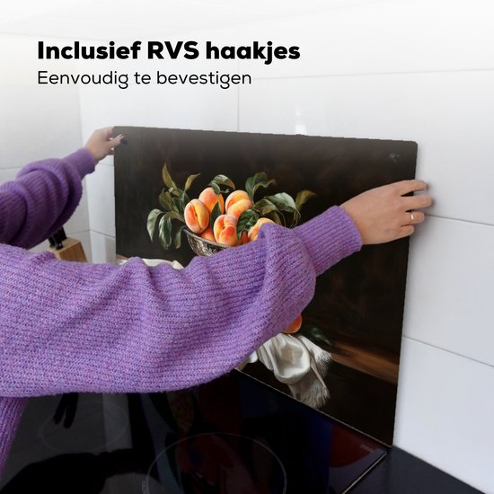 KitchenYeah® Protection plaque induction 78x52 cm - Nature morte - Pêches - Vintage - Protege plaque de cuisson - Couvre plaque induction - Protecteur d'induction - Cuisine