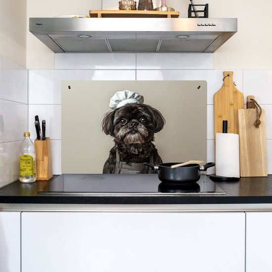 KitchenYeah® Protection plaque induction 81.2x52 cm - Chien - Vêtements de chef - Noir - Beige - Protege plaque de cuisson - Couvre plaque induction - Protecteur d'induction - Cuisine