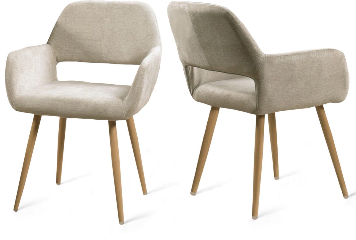 Eetkamerstoelen - Set van 2 Naturel microfiber Metalen Poten- Beige