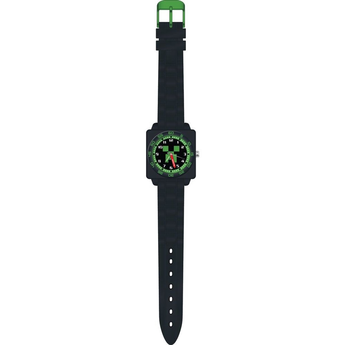 Minecraft Analoog Horloge - Time teacher - Zwart - Creeper - Rubberen Bandje