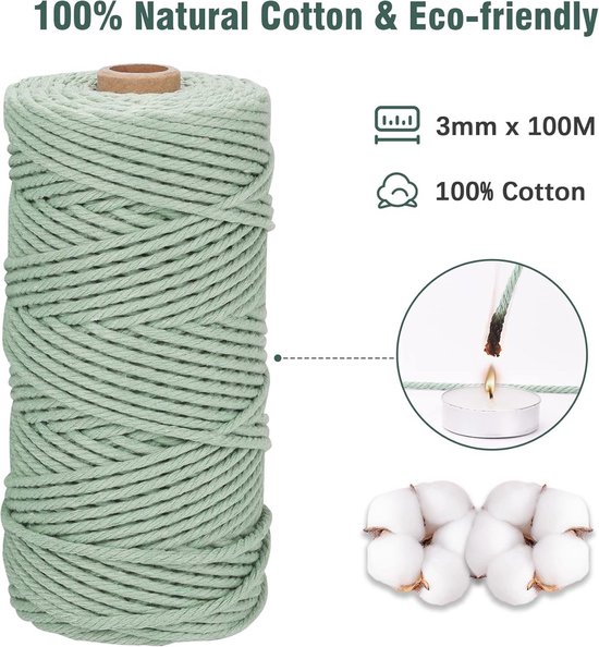 Macramé Garen Set - 3 mm x 100 m - Zacht katoenen garen - Handwerk - Doe-het-zelf