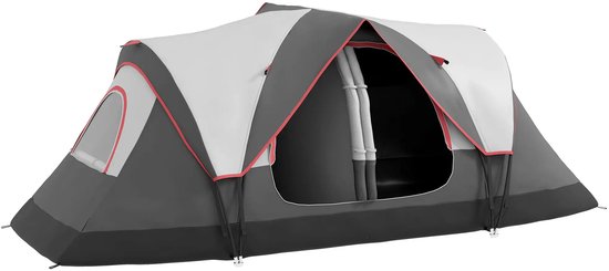 Tunneltent - Kampeertent met regenhoes - Familietent 6-8 persoons - 2 kamers - Grijs van Merkloos — afbeelding 2