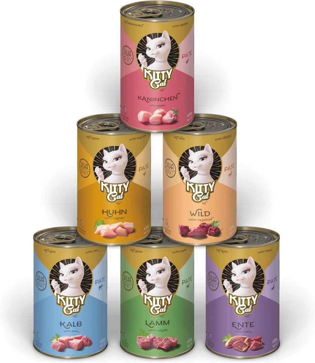 Graanvrij kattenvoer mix - 6 x 400 g hoog vleesgehalte, natvoer met taurine, zalmolie en groenlipmossel