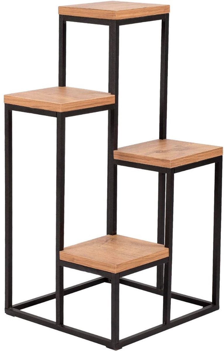 Plantentafel - Plantenstandaard voor Binnen - Plantenzuil - Hout en Zwart