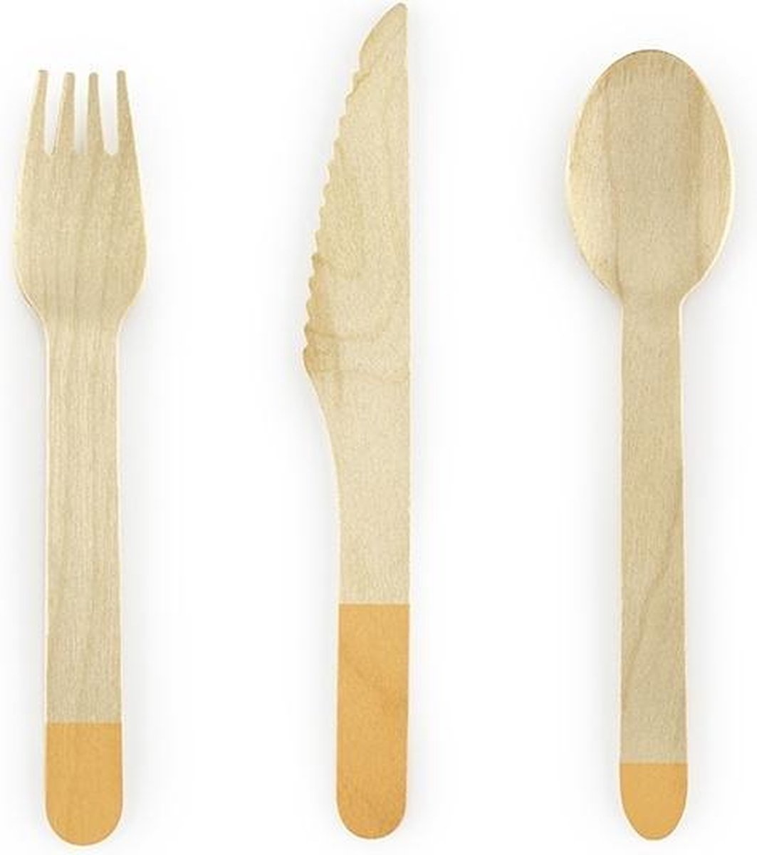 Houten Bestek Donkergeel 16cm 18 delig