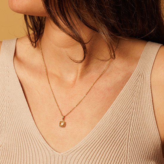 My Bendel - Collier avec pendentif carré en jaspe Picture - Collier avec Picture carré en pierre précieuse en jaspe photo - Avec emballage cadeau de luxe