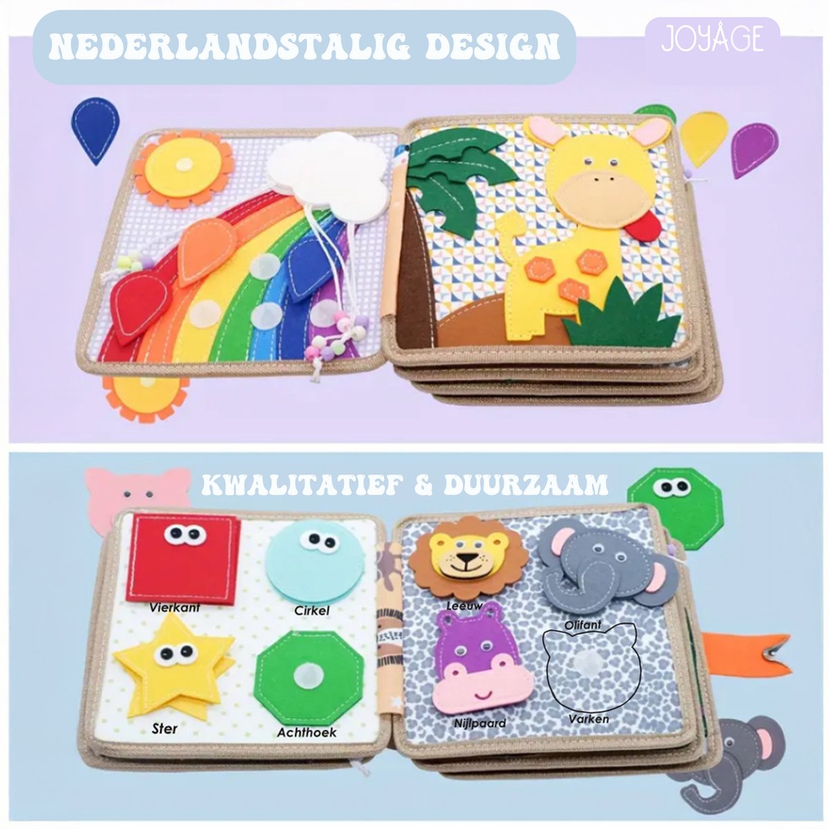 Joyage Busy Board Boek - Montessori activeitenboek voor onderweg in de auto - Busy book - Sensorisch speelgoed 3 jaar montessori speelgoed - Meisjes speelgoed jongens speelgoed peuter speelgoed 2 jaar - Kinderspeelgoed 1 jaar 3 jaar Activiteitenbord — afbeelding 2