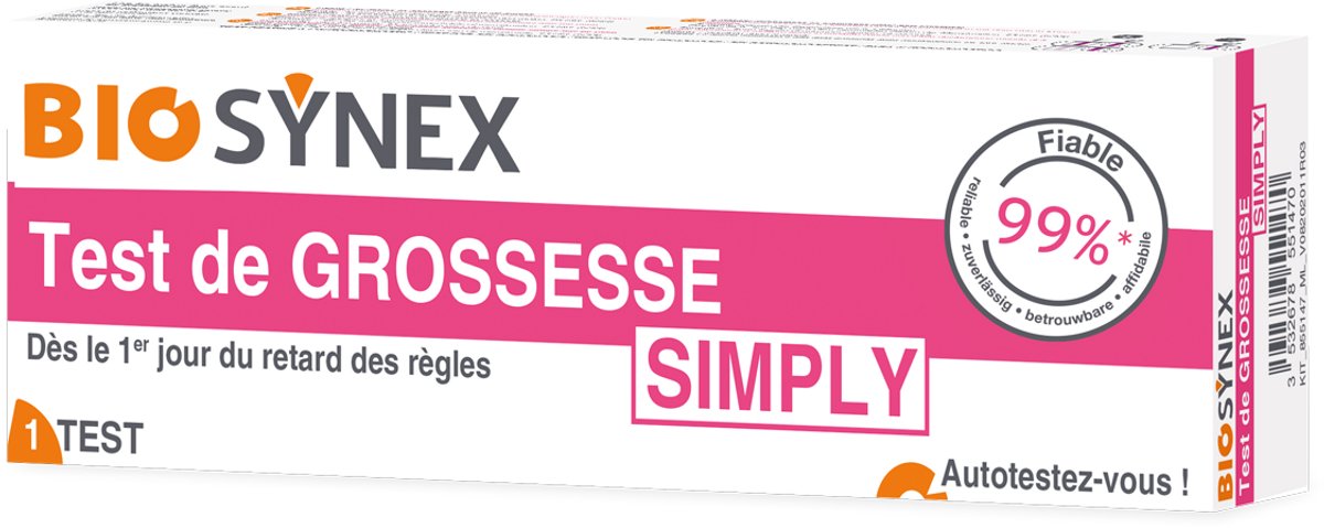 Biosynex Simply - Zwangerschapstest - Snelle Urinetest hCG hormoon - 25 mIU/ml - 99% Betrouwbaar - Eenvoudig in Gebruik - 3 Min Resultaat - 2 tests