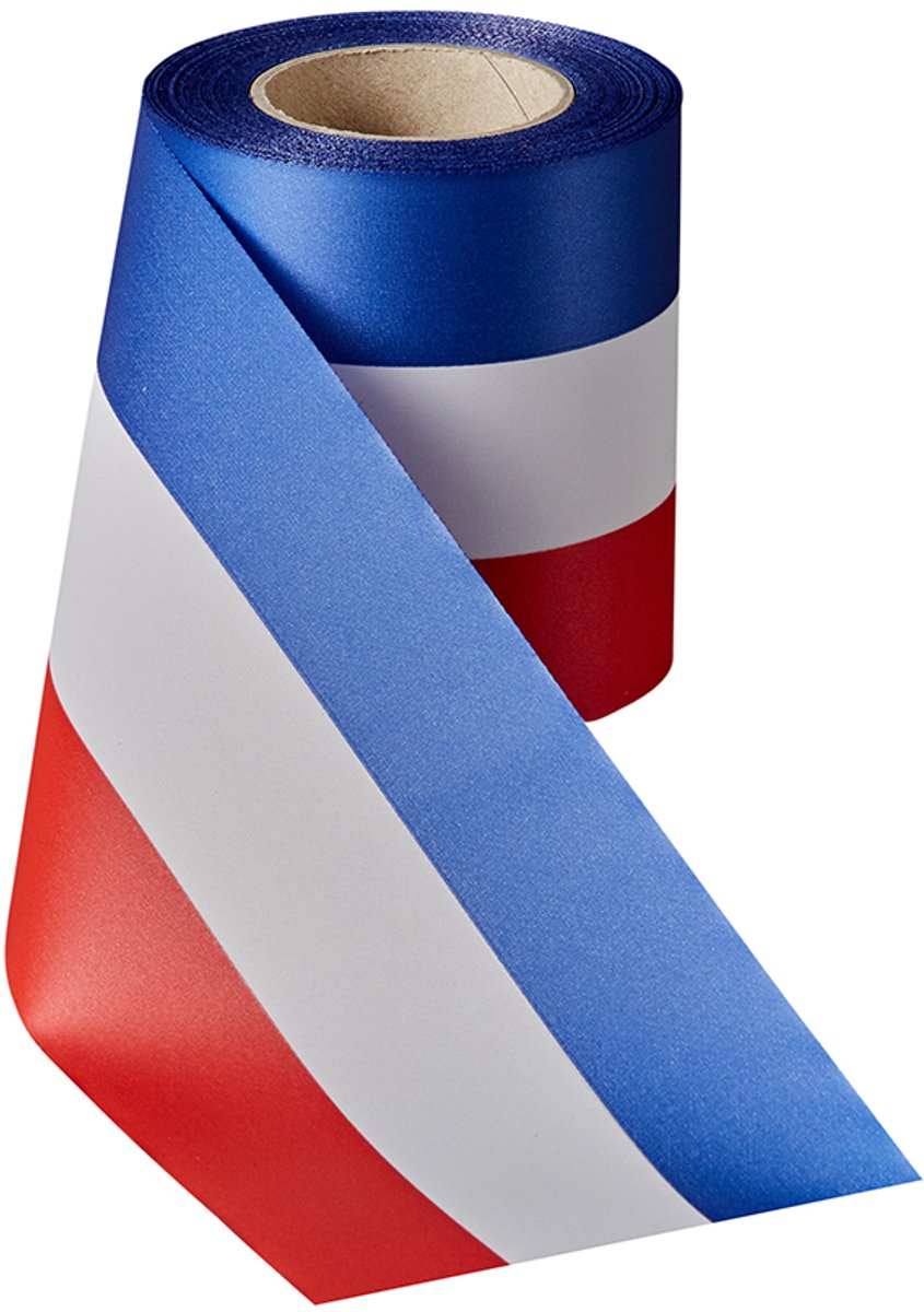 Rouwlint sierlint sjerp 100 MM rood-wit-blauw bedrukbaar composteerbaar rol 25 meter
