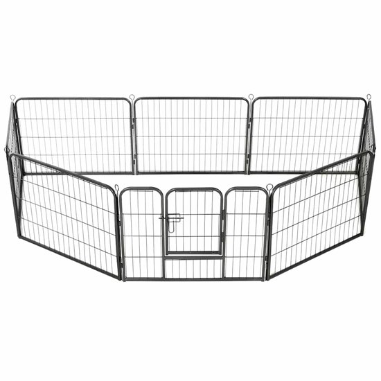 vidaXL Hondenren met 8 panelen Gepoedercoat staal, zwart, panelen van 80 × 60 cm