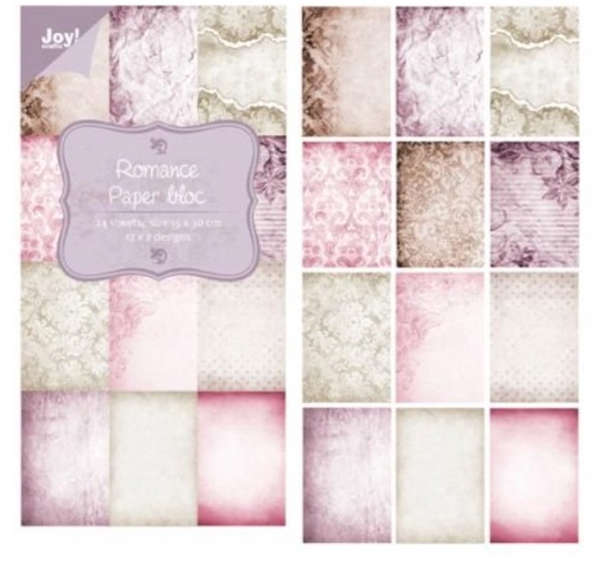 Papierblok Romance, 15 x 30 cm, 24 vel, 2 x 12 designs