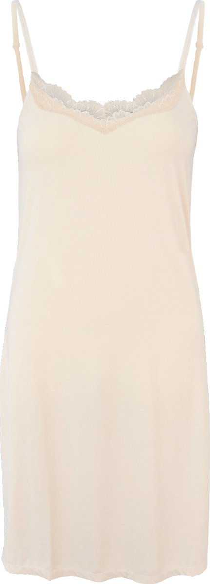 Dames Onderjurk Kort met kant 90CM - Nachtjurk - Slaapjurk - Microfiber - Anti-Schuren - Beige - Maat L/XL - GBTW-717
