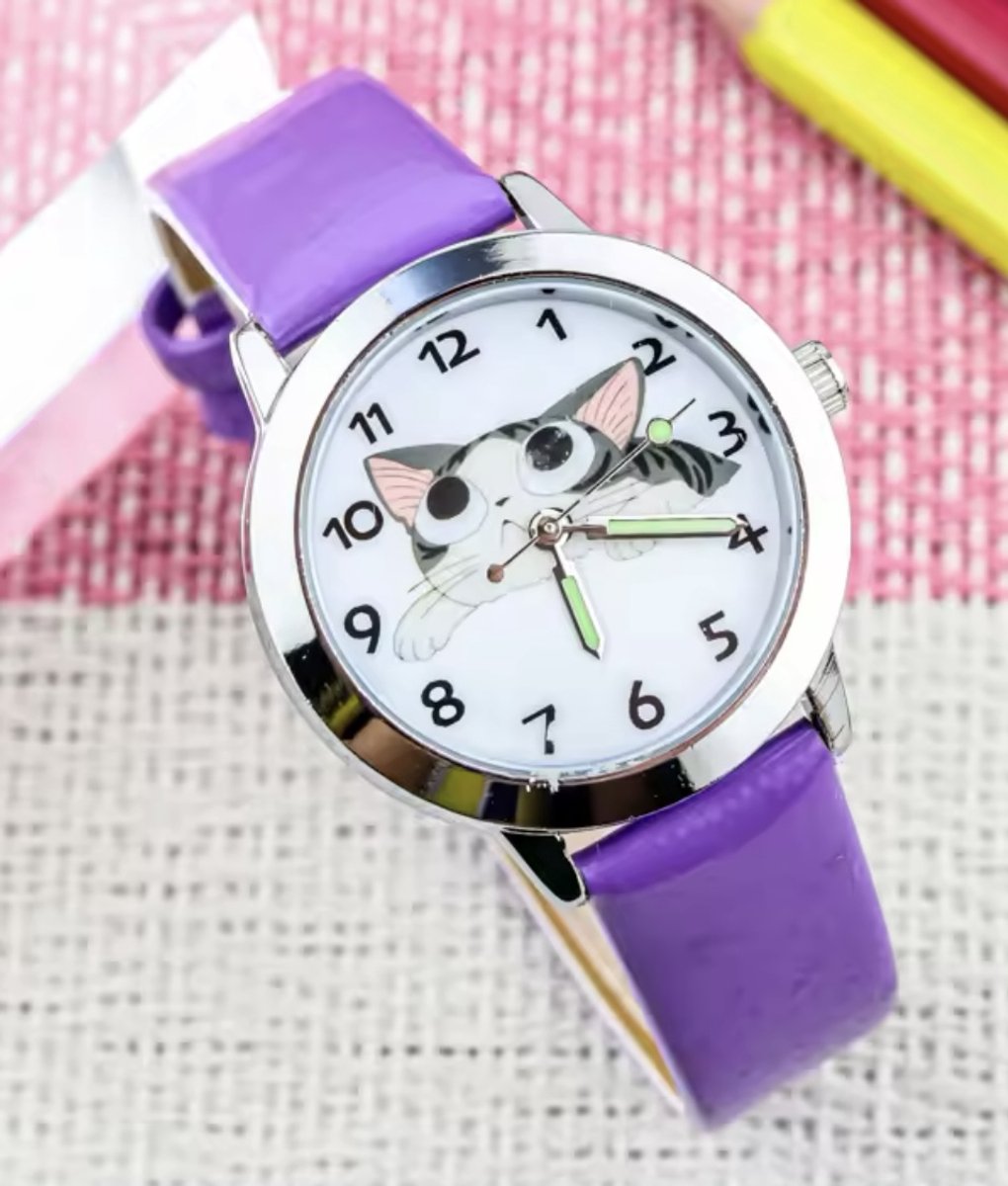 Poezen horloge paars bandje