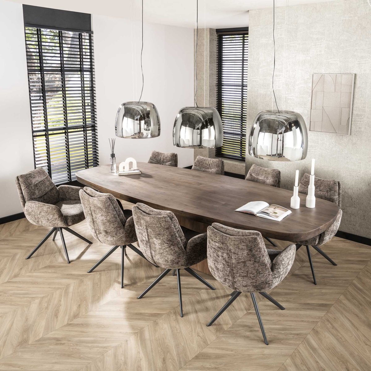 Dimehouse Deens Ovale Eettafel Alo Acaciahout Bruin 300x120 cm - Hout - Japandi - Deens ovaal