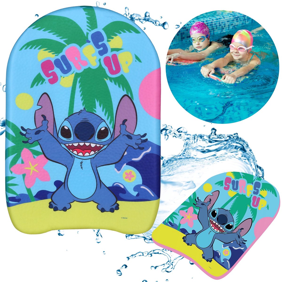 DISNEY Stitch ZWEMPLANK, lichtgewicht, veilig, om te leren zwemmen voor kinderen in het zwembad 44x30x4 cm