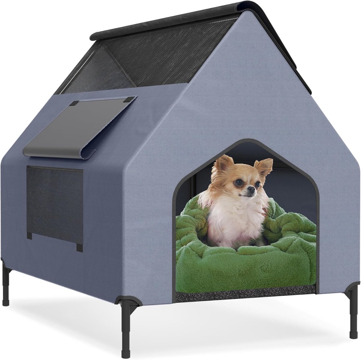 Aufun Hondenmand met dak - 91 x 65 x 86 cm - hondenbed met afneembare poten - voor buiten