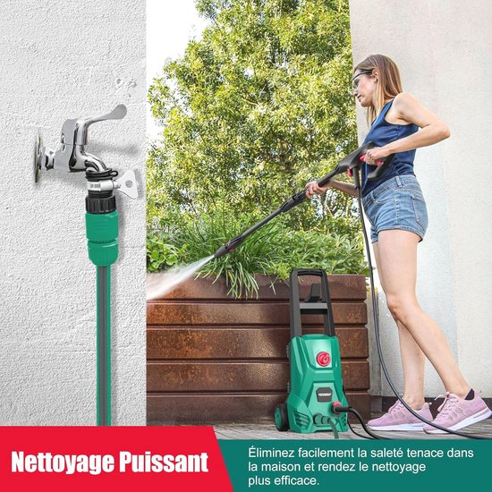 Hogedrukreiniger 1305 psi - Draagbare Autowasstraat met Schuimtank en 3,5 m Slang voor Auto's, Tuinhekken en Patio's — afbeelding 2