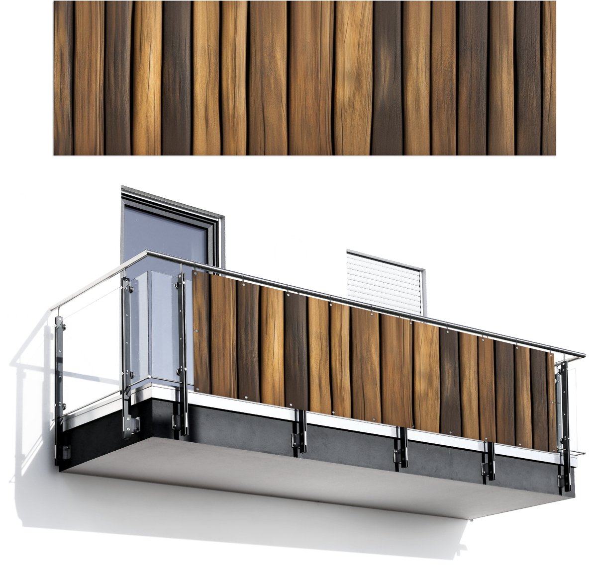 Balkonscherm 300x90 cm - Balkonposter Hout - Planken - Natuurtinten - Balkon scherm decora