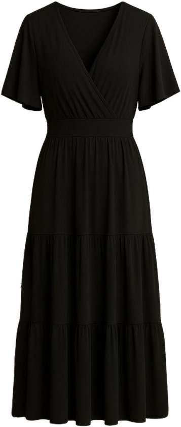 Maxi Dress Elegant Noir – Jimi Fei Paris | Zwarte Kreukvrije Jurk met Stretch - One Size