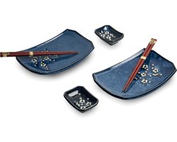 Sushi Set | HANA BLUE | Japanse Sushi Servies Set | 6-Delig | 2 Persoons | Bloem Motief #XMAS SALE