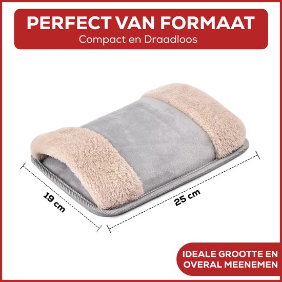 Luxema Elektrische Kruik - Met Handverwarmer - Warmtekussen - Warmwaterkruik - Draadloos - Buikverwarmer - Nekverwarmer - Rugverwarmer - Kruik voor in Bed - Grijs