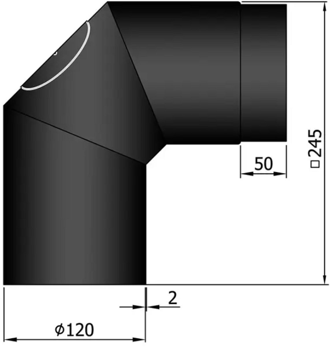 Kachelpijp Ø120 Bocht 2x45° met deur - zwart - staal - 2mm - veegluik