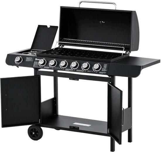 Gasbarbecue - Gasbarbecue en grill - 7 Branders - Met thermometer en mobiele grill - Zwart van Quteax. — afbeelding 2
