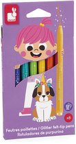 Janod Colo - Glitterstiften - Set Van 8 Verschillende Kleuren - Voeg Glans Toe aan Al Je Kunstwerken! - Biedt Een Hoge Dichtheid Aan Glitter - Geschikt Vanaf 3 Jaar