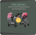 2-in-1 model: poppenwagen en buggy in lichtroze en grijs.