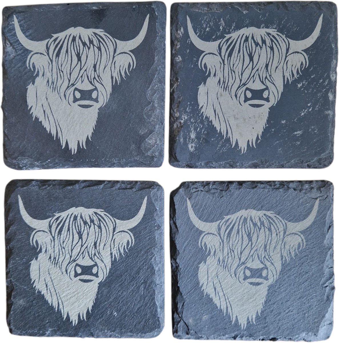 Spant7 - Leisteen onderzetters - Onderzetters - Set van 4 - Schotse Hooglander - 10x10cm