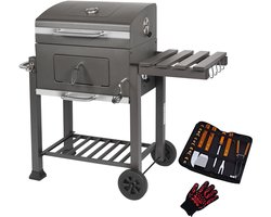 MaxxGarden Houtskoolbarbecue - Grilloppervlak (LxB) 42 x 42 cm - Staal - Met handgeep - Zwart - Incl. BBQ set
