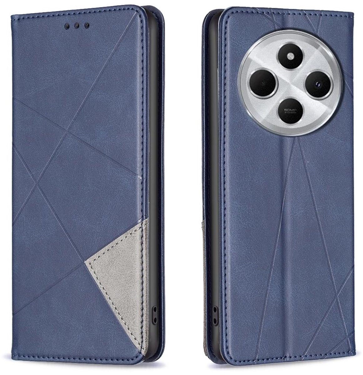 Mobigear Telefoonhoesje geschikt voor Xiaomi Redmi 14C Hoesje | Mobigear Rhombus Slim Bookcase | Pasjeshouder voor 2 Pasjes | Telefoonhoesje voor Pinpas / OV Kaart / Rijbewijs - Blauw
